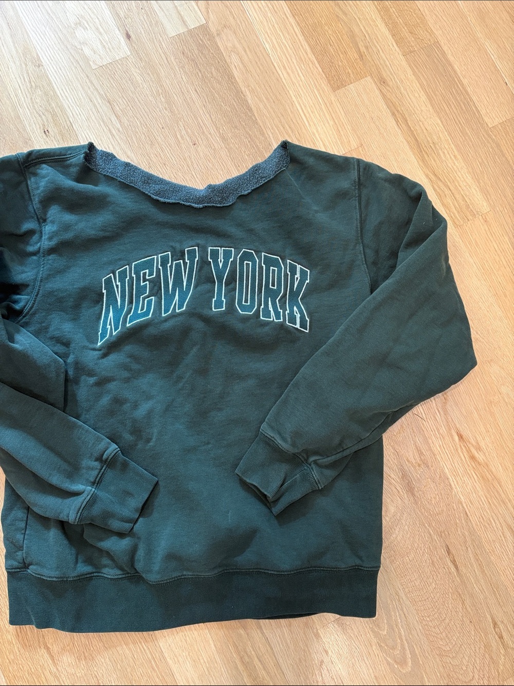 Brandy Melville Dark Green NEW YORK Crewneck Sweatshirt with raw neck
